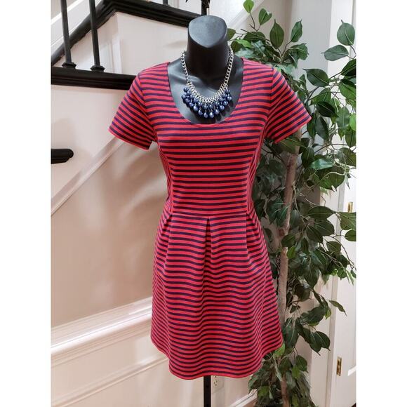 J. Crew Women's Red & Blue Polyester Scoop Neck Short Sleeve Knee Length Dress 4 - Picture 11 of 11
